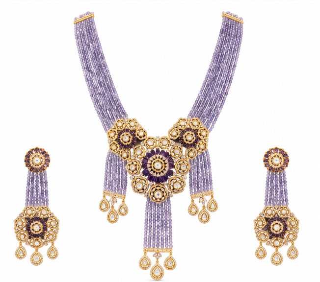 The Maharani Vault Royal Lavender Statement Necklace Set | Designer Wedding Jewelry for Women