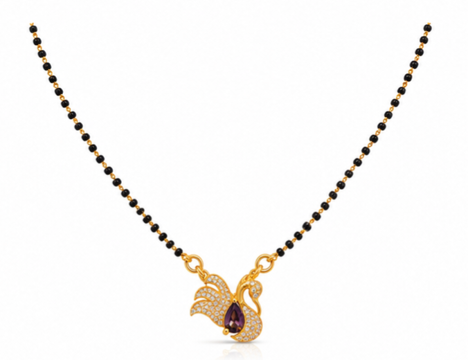 Mangalsutra Collection – Purple Stone Swan Mangalsutra Necklace for Women