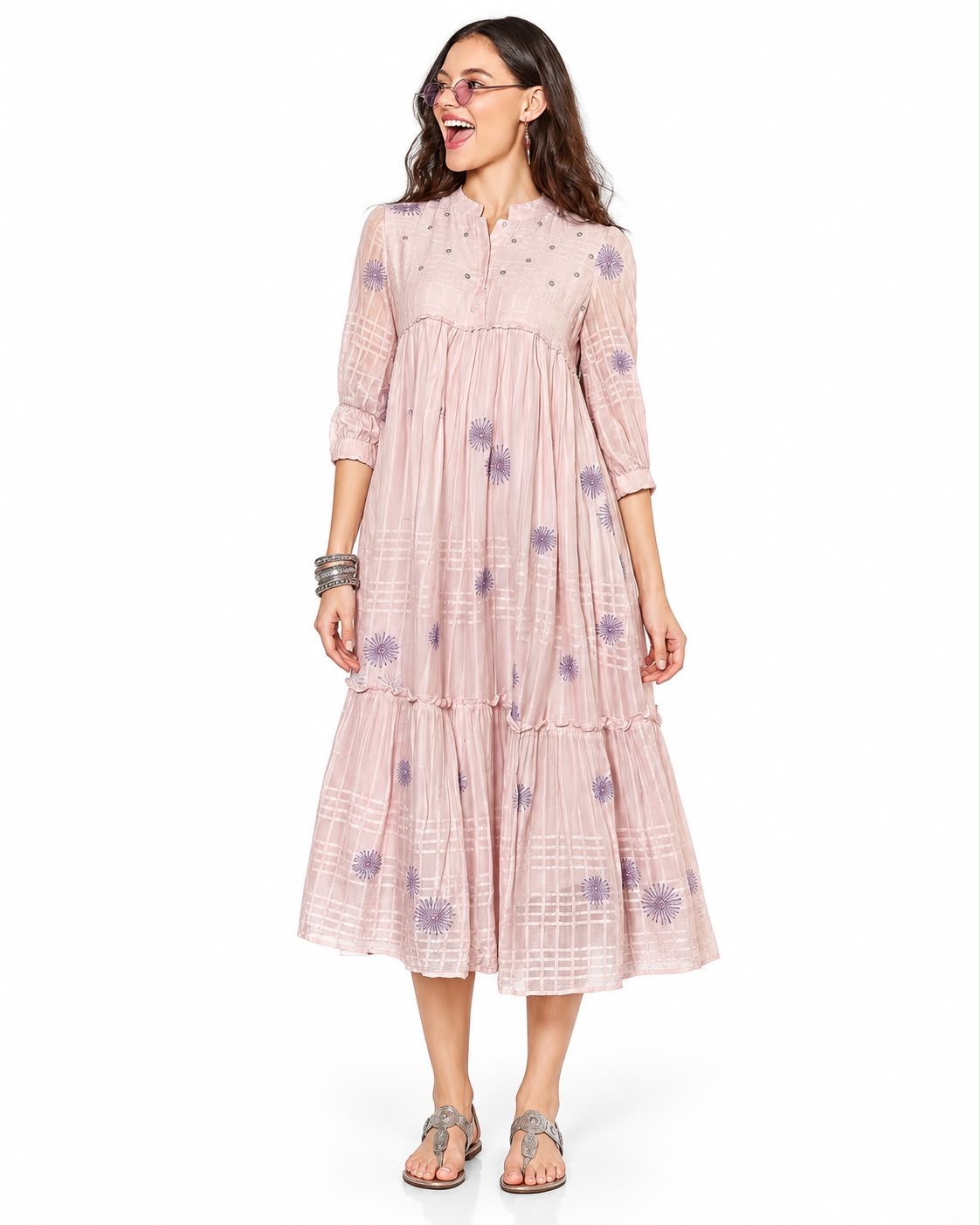 Elegant Blush Pink Floral Printed Anarkali Kurta for Women
