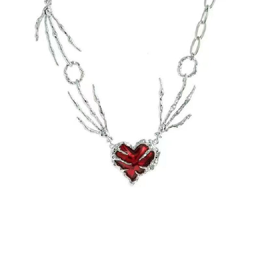 Gothic Skeleton Hand Heart Necklace
