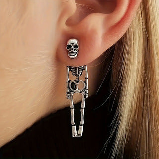 Elegant Silver-Tone Skeleton Figure Drop Earrings Printed