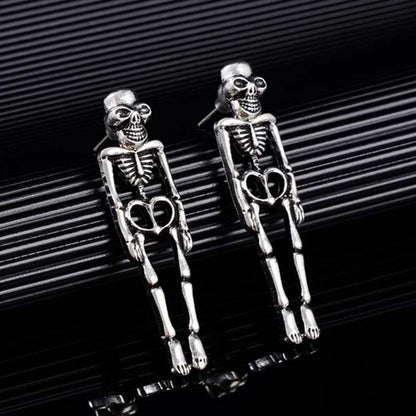 Elegant Silver-Tone Skeleton Figure Drop Earrings Printed