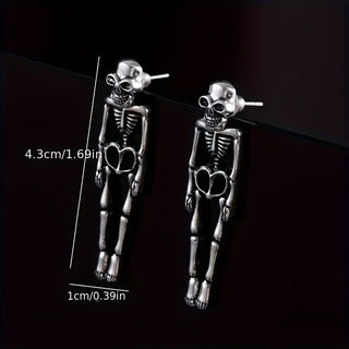 Elegant Silver-Tone Skeleton Figure Drop Earrings Printed