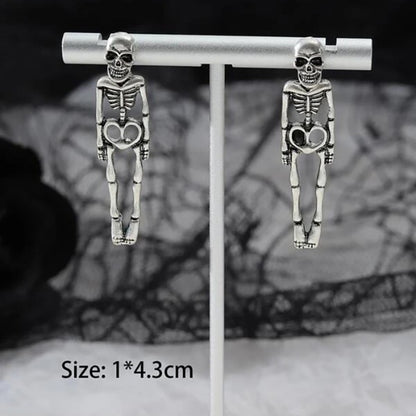 Elegant Silver-Tone Skeleton Figure Drop Earrings Printed
