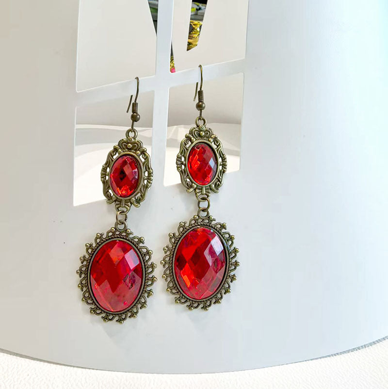 Vintage Gothic Red Resin Drop Earrings for Women – Antique Bronze Victorian Dangle Earrings