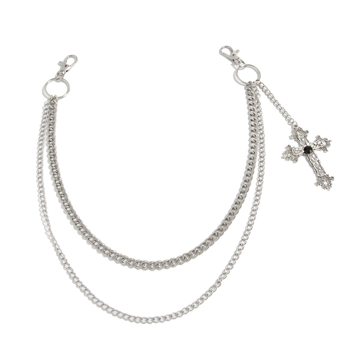Unisex Punk Metal Waist Chain Featuring Smooth Surface Finish With Cross Pattern