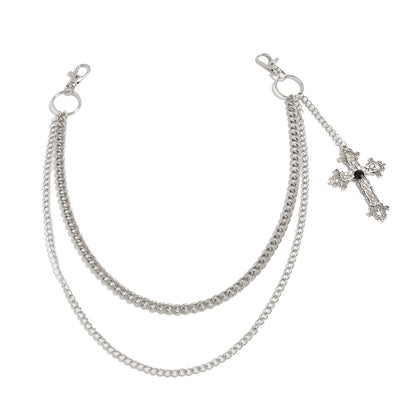 Unisex Punk Metal Waist Chain Featuring Smooth Surface Finish With Cross Pattern