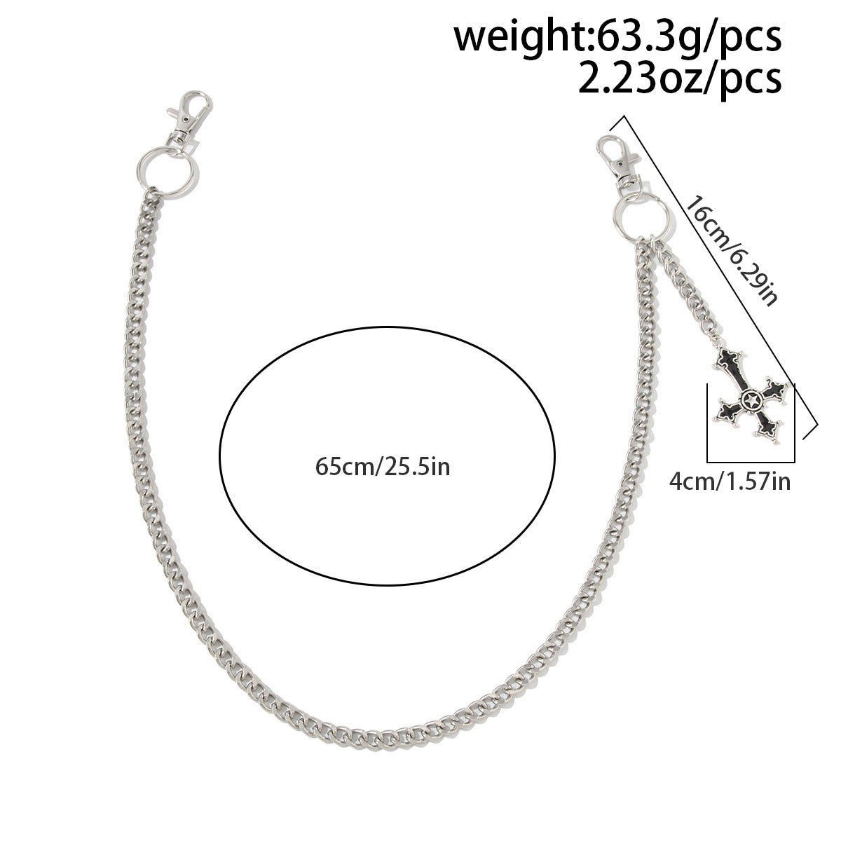 Unisex Punk Metal Waist Chain Featuring Smooth Surface Finish With Cross Pattern