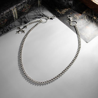 Unisex Punk Metal Waist Chain Featuring Smooth Surface Finish With Cross Pattern