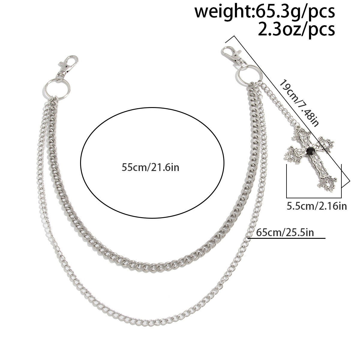 Unisex Punk Metal Waist Chain Featuring Smooth Surface Finish With Cross Pattern
