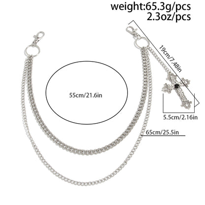 Unisex Punk Metal Waist Chain Featuring Smooth Surface Finish With Cross Pattern