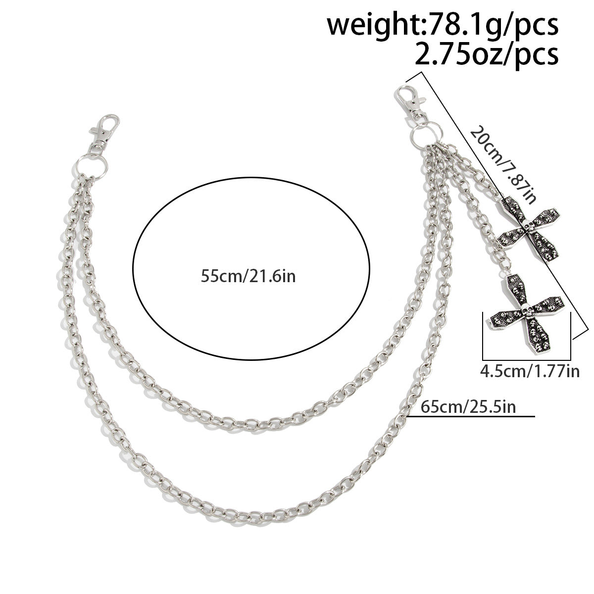 Unisex Punk Metal Waist Chain Featuring Smooth Surface Finish With Cross Pattern