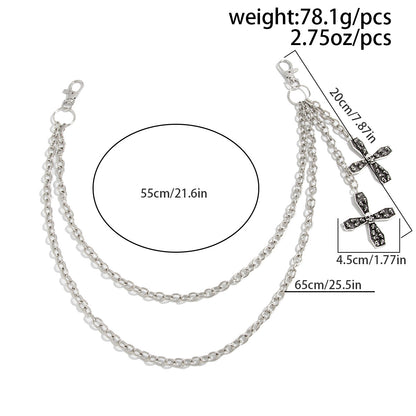 Unisex Punk Metal Waist Chain Featuring Smooth Surface Finish With Cross Pattern