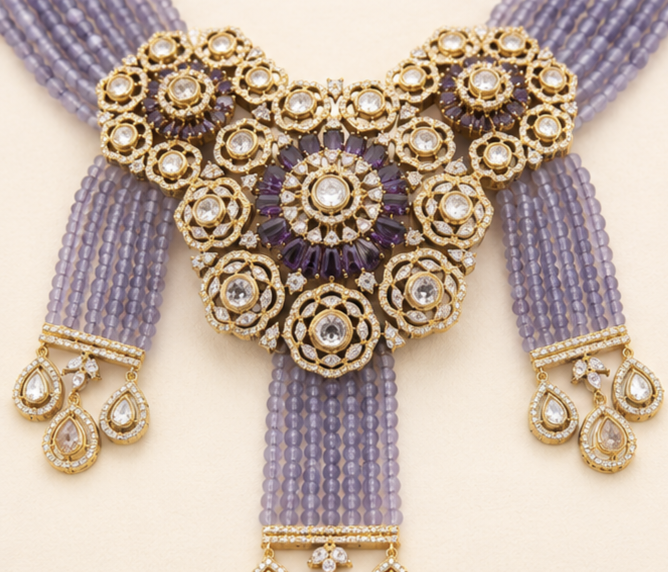 The Maharani Vault Royal Lavender Statement Necklace Set | Designer Wedding Jewelry for Women