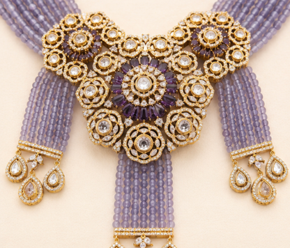 The Maharani Vault Royal Lavender Statement Necklace Set | Designer Wedding Jewelry for Women