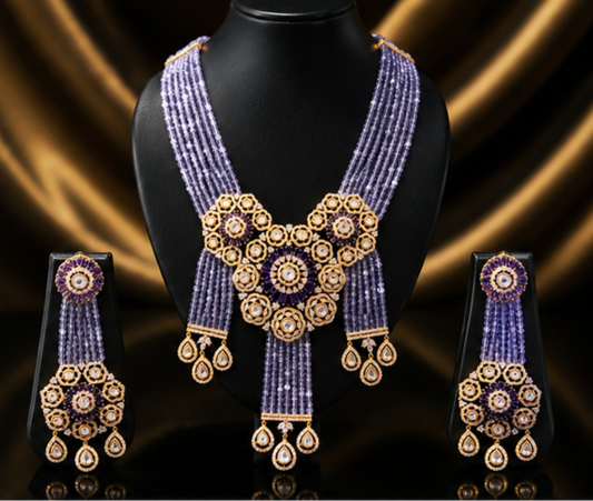 The Maharani Vault Royal Lavender Statement Necklace Set | Designer Wedding Jewelry for Women