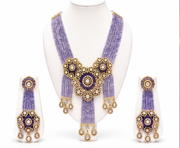The Maharani Vault Royal Lavender Statement Necklace Set | Designer Wedding Jewelry for Women