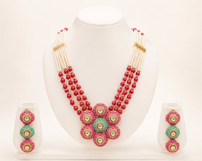 Statement Kundan Necklace Set with Ruby Beads | Designer Indian Wedding Jewelry for Women
