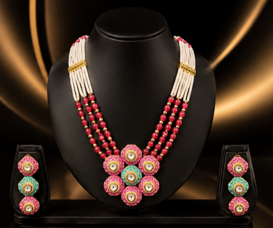 Statement Kundan Necklace Set with Ruby Beads | Designer Indian Wedding Jewelry for Women
