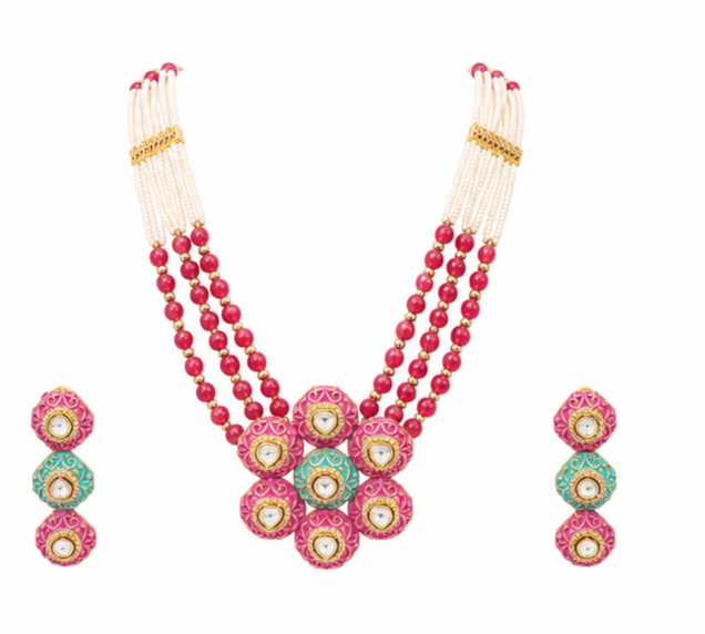 Statement Kundan Necklace Set with Ruby Beads | Designer Indian Wedding Jewelry for Women