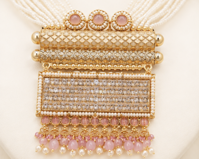 The Maharani Vault Heritage Pearl Statement Necklace Set | Designer Wedding Jewelry for Women