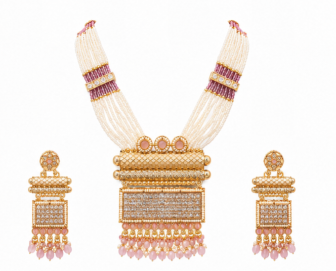 The Maharani Vault Heritage Pearl Statement Necklace Set | Designer Wedding Jewelry for Women