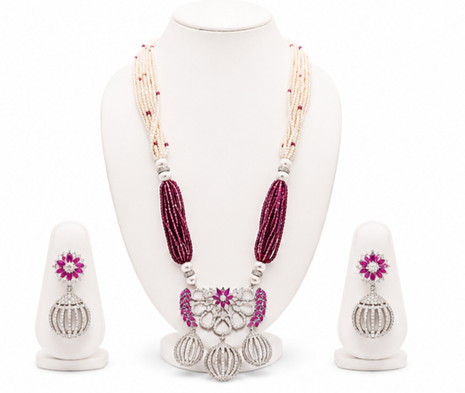 The Maharani Vault Ruby Pearl Statement Necklace Set | Luxury Indian Jewelry for Women