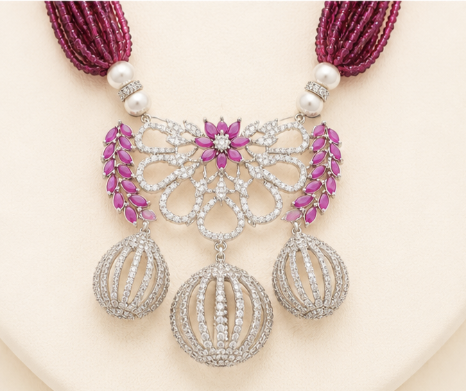 The Maharani Vault Ruby Pearl Statement Necklace Set | Luxury Indian Jewelry for Women