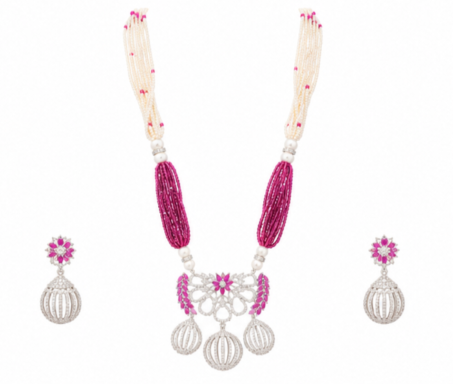 The Maharani Vault Ruby Pearl Statement Necklace Set | Luxury Indian Jewelry for Women