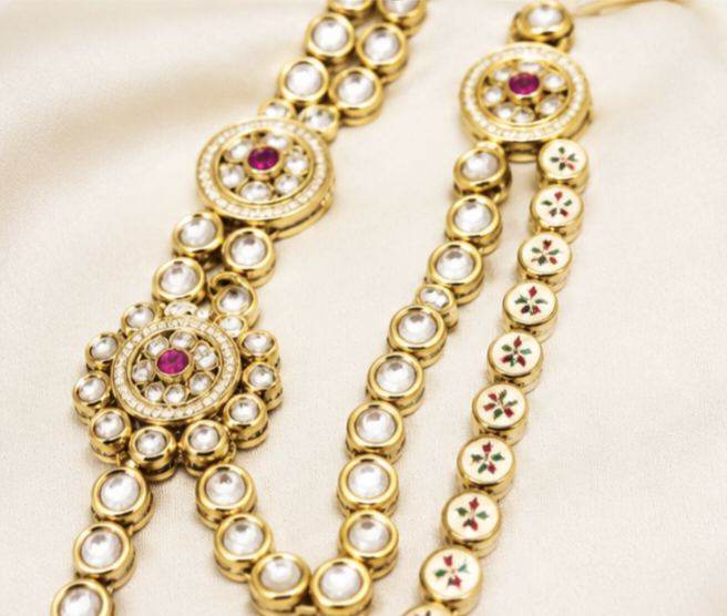 The Maharani Vault Double Layer Kundan Necklace Set | Luxury Indian Bridal Jewelry
