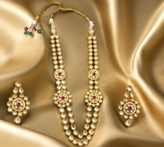 The Maharani Vault Double Layer Kundan Necklace Set | Luxury Indian Bridal Jewelry