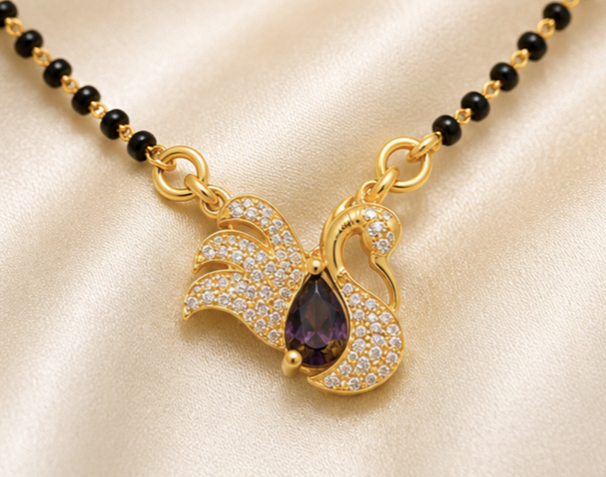 Mangalsutra Collection – Purple Stone Swan Mangalsutra Necklace for Women