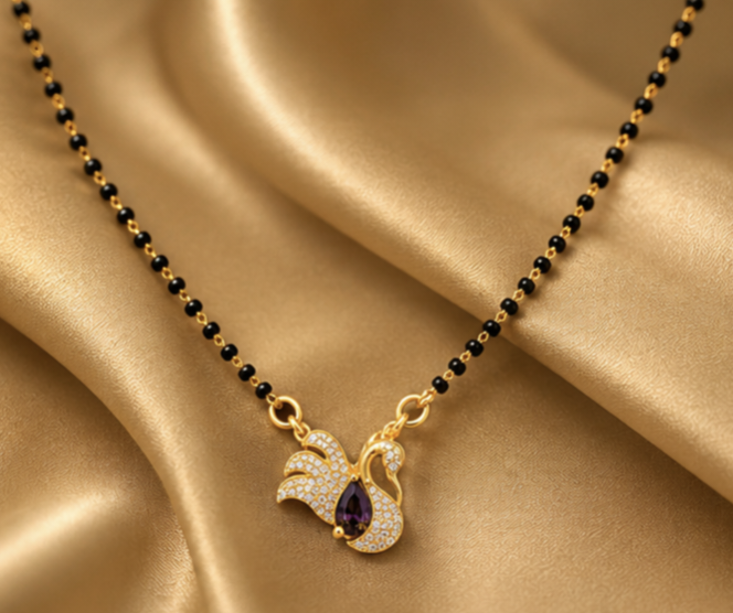 Mangalsutra Collection – Purple Stone Swan Mangalsutra Necklace for Women