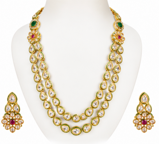 The Maharani Vault Double Layer Kundan Necklace Set | Luxury Indian Bridal Jewelry