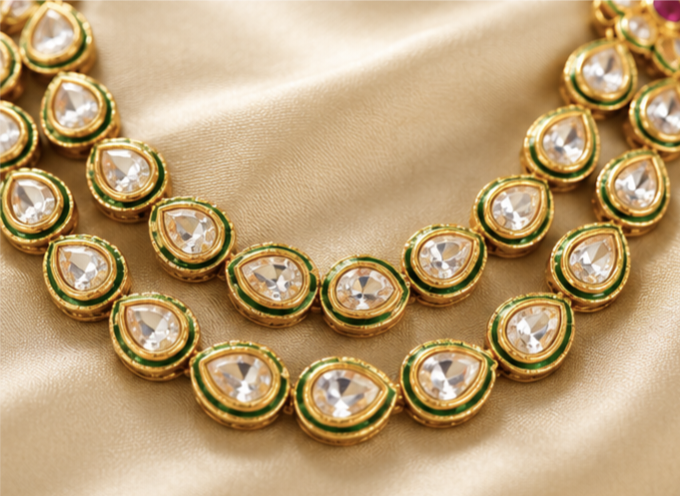 The Maharani Vault Double Layer Kundan Necklace Set | Luxury Indian Bridal Jewelry