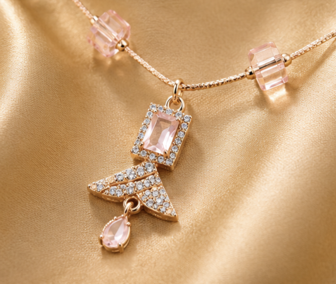 Aurora Collection – Geometric Crystal Pendant Necklace with Blue Bead Accents