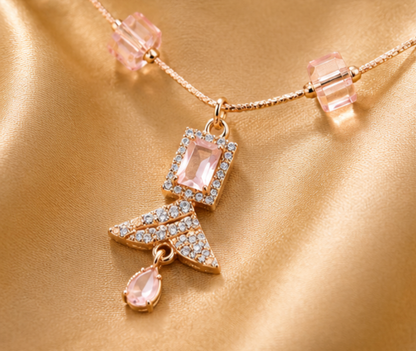 Aurora Collection – Geometric Crystal Pendant Necklace with Blue Bead Accents