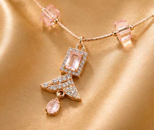 Aurora Collection – Geometric Crystal Pendant Necklace with Blue Bead Accents