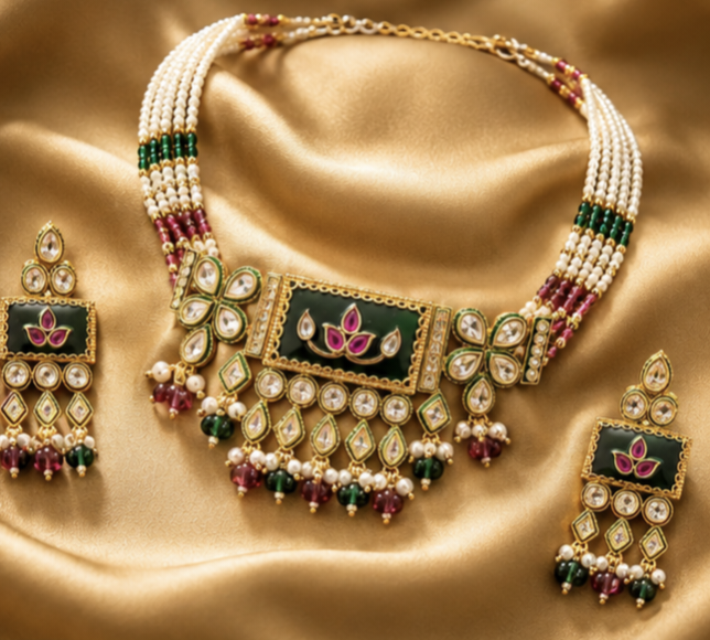 The Maharani Vault Heritage Kundan Necklace Set | Luxury Indian Bridal Jewelry