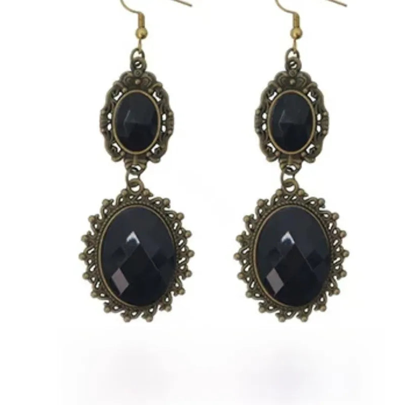 Vintage Gothic Red Resin Drop Earrings for Women – Antique Bronze Victorian Dangle Earrings