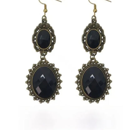 Vintage Gothic Red Resin Drop Earrings for Women – Antique Bronze Victorian Dangle Earrings
