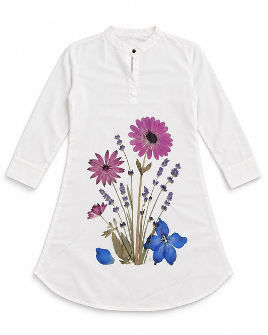 Elegant White Floral Kurti for Women with Purple
