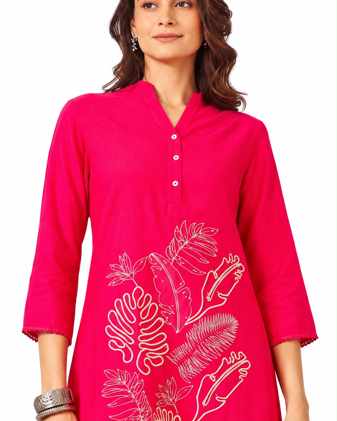 Elegant Fuchsia Pink Embroidered Kurta Pant Set for Women