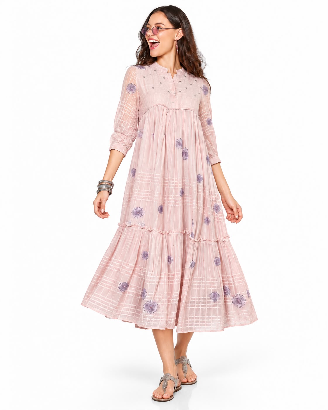 Elegant Blush Pink Floral Printed Anarkali Kurta for Women