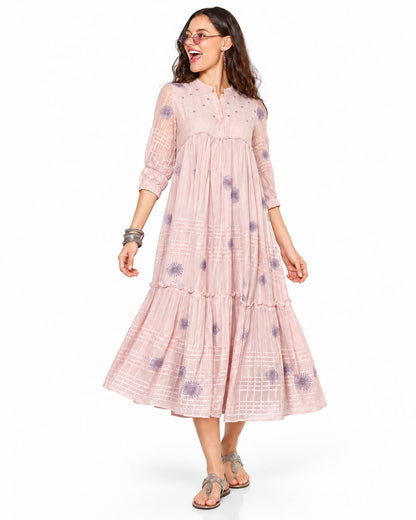 Elegant Blush Pink Floral Printed Anarkali Kurta for Women