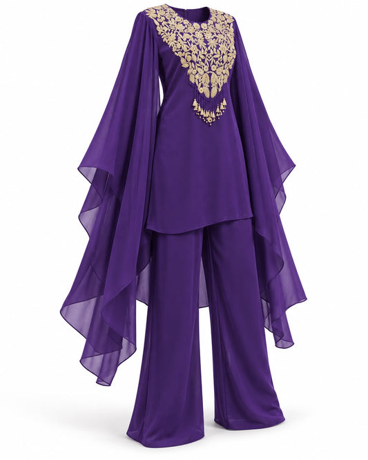 Floral and paisley printed cape-style top