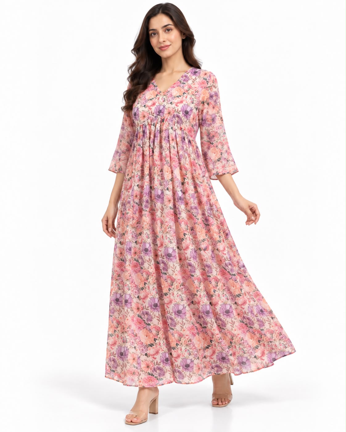 Pink & Lilac Floral Print Maxi Dress