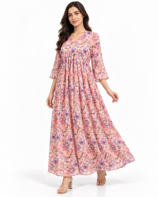 Pink & Lilac Floral Print Maxi Dress