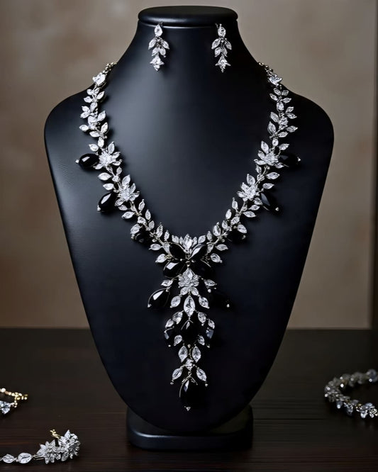 Midnight Elegance Black Crystal Necklace Set