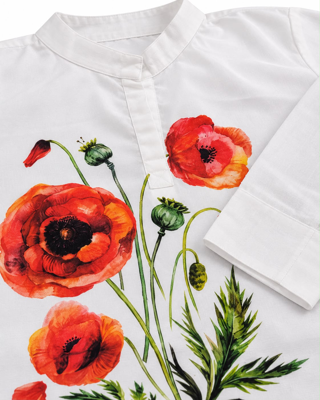 Elegant White Kurti for Women with Red Poppy Floral Print